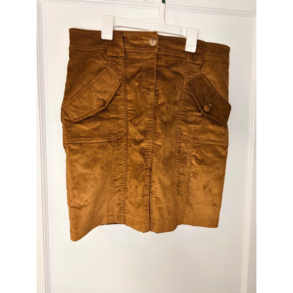 Cache Brown Corduroy Mini Skirt Utility Pockets Button Fly‎ Size S